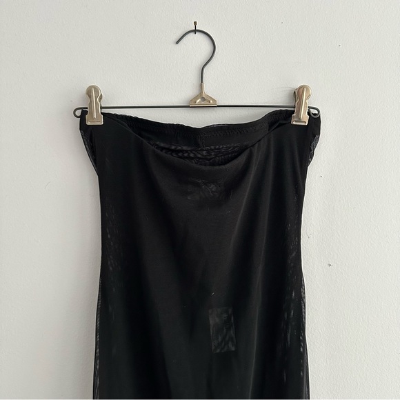 Louisa Ballou Black Tube Mesh Midi Bodycon Dress Strapless Size Small - Picture 4 of 7